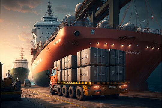 Shipping Boat and Cargo. Generative AI