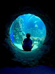 Boy in Aquarium Window