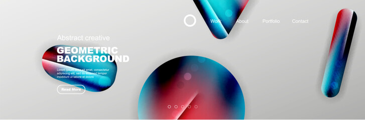 Geometric shapes composition geometric abstract background. 3D shadow effects and fluid gradients. Modern overlapping forms