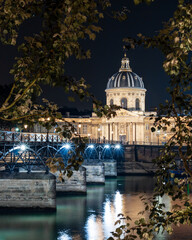 Instituto de Francia en la noche desde el otro lado del rio sena