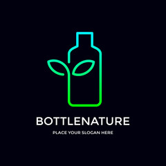 Bottle nature vector logo template. Design with leaf symbol.