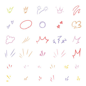 Vector set of hand-drawn cute cartoony expression sign doodle line strokeemoticon effects design elements, cartoon character emotion symbols,