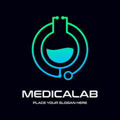 Medical laboratory vector logo template with Stethoscope symbol.