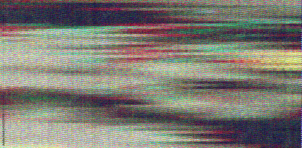 Poster Glitched and distorted TV screen with static pixel noise.