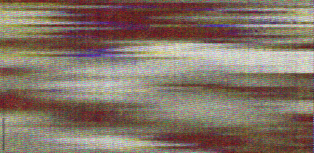 Poster Glitched and distorted TV screen with static pixel noise.