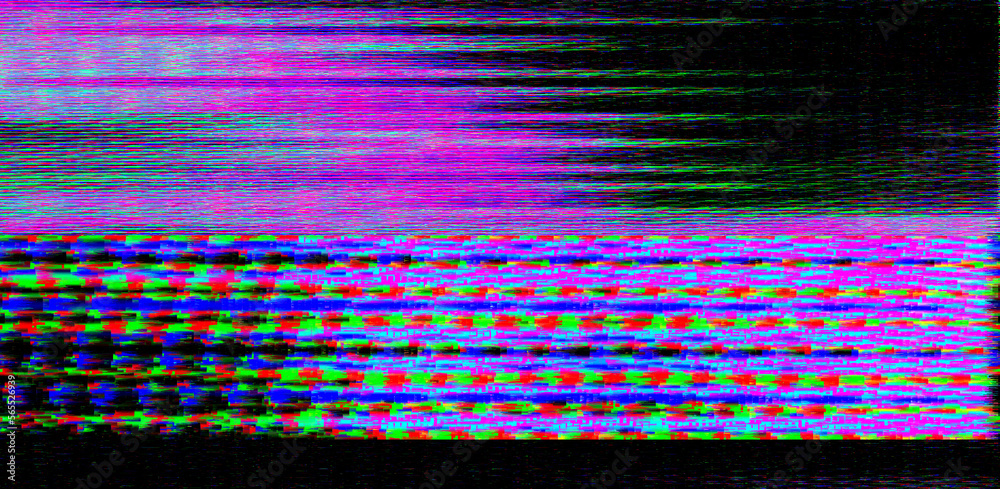 Aufkleber Glitched and distorted TV screen with static pixel noise.