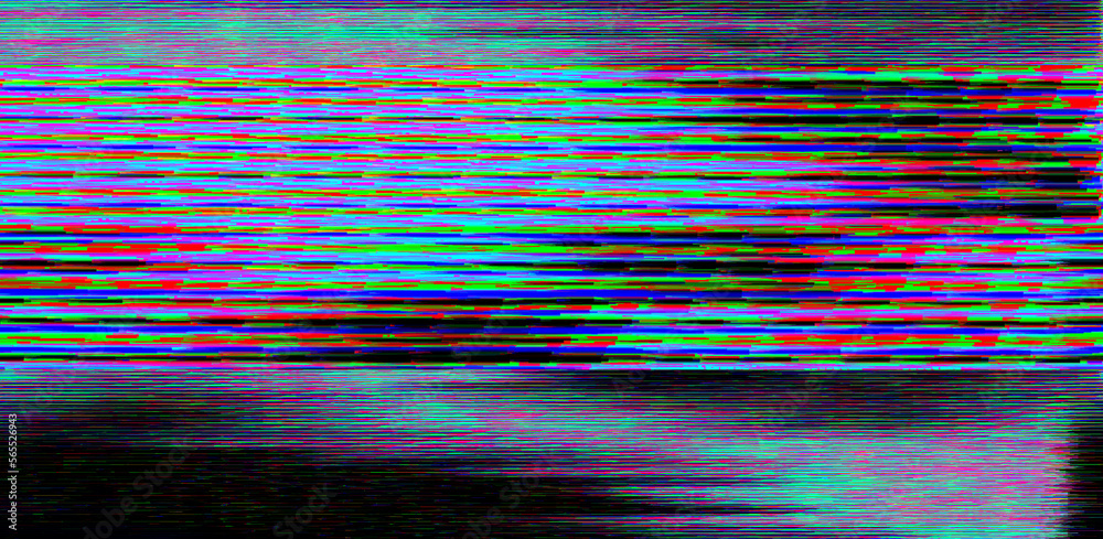 Poster Glitched and distorted TV screen with static pixel noise.