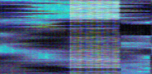Glitched and distorted TV screen with static pixel noise. - obrazy, fototapety, plakaty