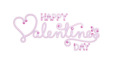Happy Valentines day neon text isolated on transparent background, 3d rendering illustration