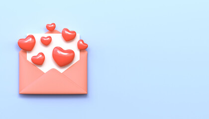 Envelope with a heart on a blue background. 3d illustration for Valentine's Day
