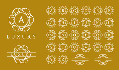Alphabet collection of luxury ornament frame logo. Perfect for boutique, beauty cosmetics, spa, yoga, meditation, jewelry, hotel, wedding and the like industries