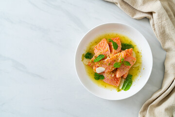 fresh salmon raw spicy seafood salad