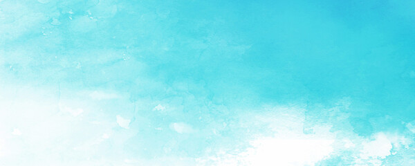Fototapeta na wymiar 水彩で描いたターコイズブルーの爽やかな空の風景イラスト