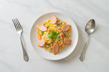 fried rice with sausage and mixed vegetable