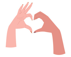 Fototapeta premium Hands of a couple of people making heart shape with their fingers. Vector isolated flat illustration.