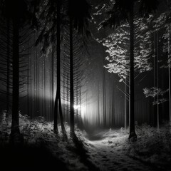 Black and White Forest Night (generative AI)