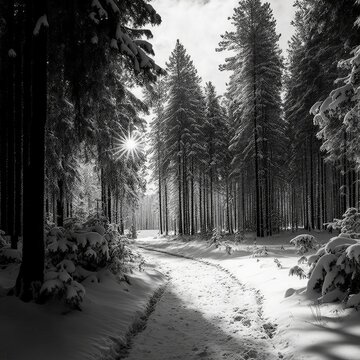 Winter Forest Black and White (generative AI)