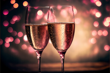 Verres de champagnes pour f&ecirc;ter un &eacute;v&egrave;nement, avec un fond de lumi&egrave;res bokeh