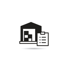 warehouse and list clipboard icon on white background