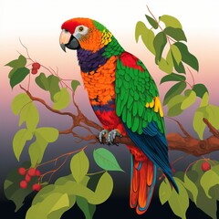 Colorful Parrot on Branch Illustration (generative AI)