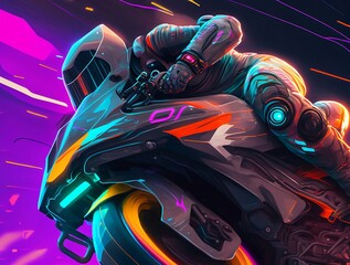 Futuristic neon style racing motorbike, generate ai