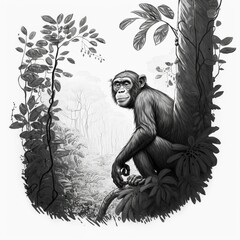 Monkey in Jungle Sketch (generative AI)
