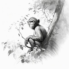 Monkey in Jungle Sketch (generative AI)