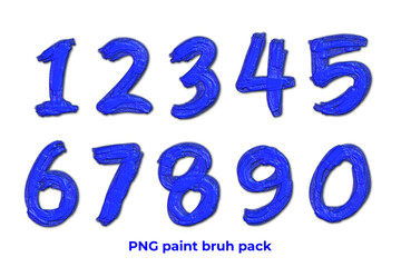 bundle of transparent number brush paint, oil paint brush, transparent 1,2,3,4,5,6,7,8,9,0 blue color