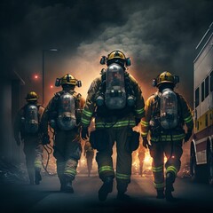 Fototapeta premium Team of Firefighters Responding to an Emergency (generative AI)