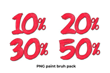 bundle of transparent number brush paint, oil paint brush, transparent 10%, 20%, 30%, 50 RED  Color