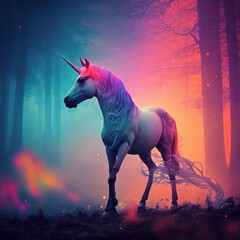Fototapeta na wymiar Unicorn in Rainbow Mist (generative AI)