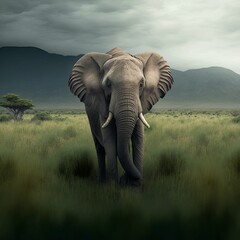 Fototapeta na wymiar Majestic Elephant in a Grassy Field (generative AI)