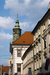 Fototapeta premium A clock tower in Ljubljana, Slovenia