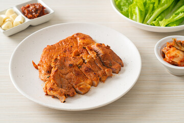 grilled pork marinated Kochujang sauce in Korean style with vegetable and kimchi