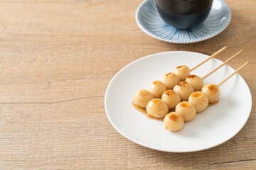 Mitarashi dango. Dumpling in a sweet soy sauce