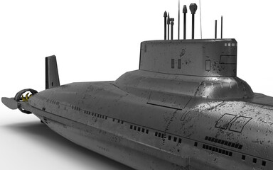 Metallic gray submarine on white background 