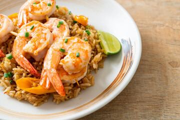 fried rice with shrimps skewers
