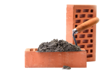 Trowel and bricks isolated