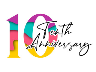 10 ten years anniversary. Vector triangular digits with white background, Happy retirement celebration etc.