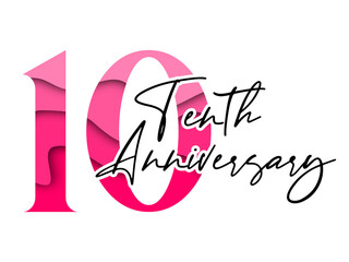 10 ten years anniversary. Vector triangular digits with white background, Happy retirement celebration etc.