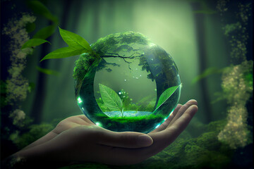 hand holding green earth