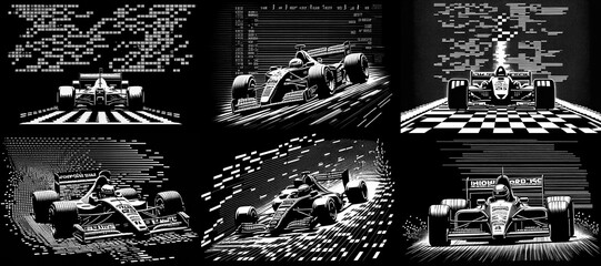 Line Art/ ASCII / Pixelated Race Car Series - Generative Ai