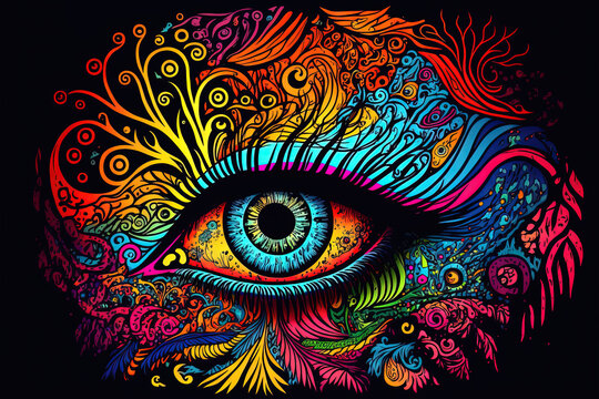 60s abstract acid art colorful eye background