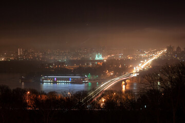 Night cityview of the Dnipro river in the Kyiv. Ukraine.