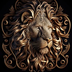 Gold Filigree Inlaid Lion (generative AI)
