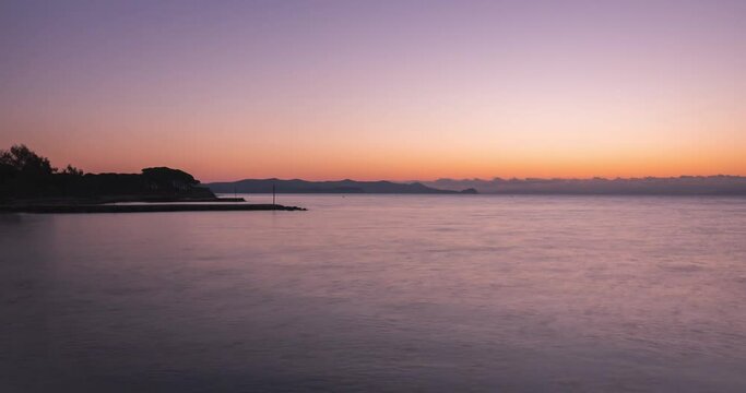 Vibrant sunrise timelapse from the coastal path at Porquerolles Island - Azur Coast  South of france	