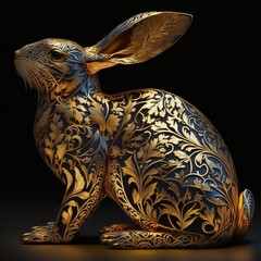 Gold Filigree Inlaid Rabbit (generative AI)