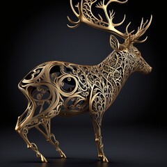 Gold Filigree Inlaid Reindeer (generative AI)