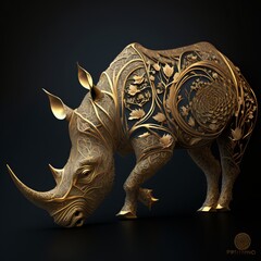 Fototapeta na wymiar Gold Filigree Inlaid Rhinoceros (generative AI)