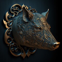 Gold Filigree Inlaid Wild Boar (generative AI)